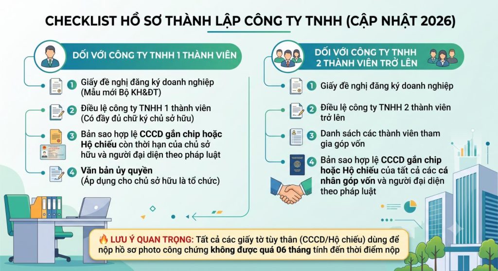 Checklist hồ sơ thành lập công ty TNHH 2026