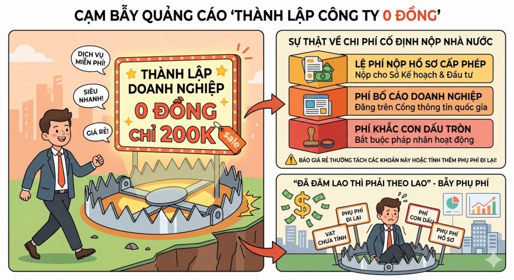 Cạm bẫy quảng cáo thành lập công ty "0 đồng"